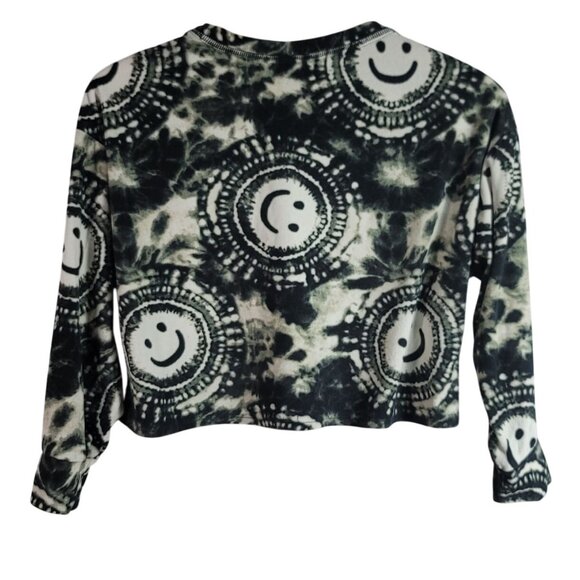 Justice Pajama Set Black White Small Long Sleeve Top PullOn Shorts TieDye Smiley - Picture 5 of 10